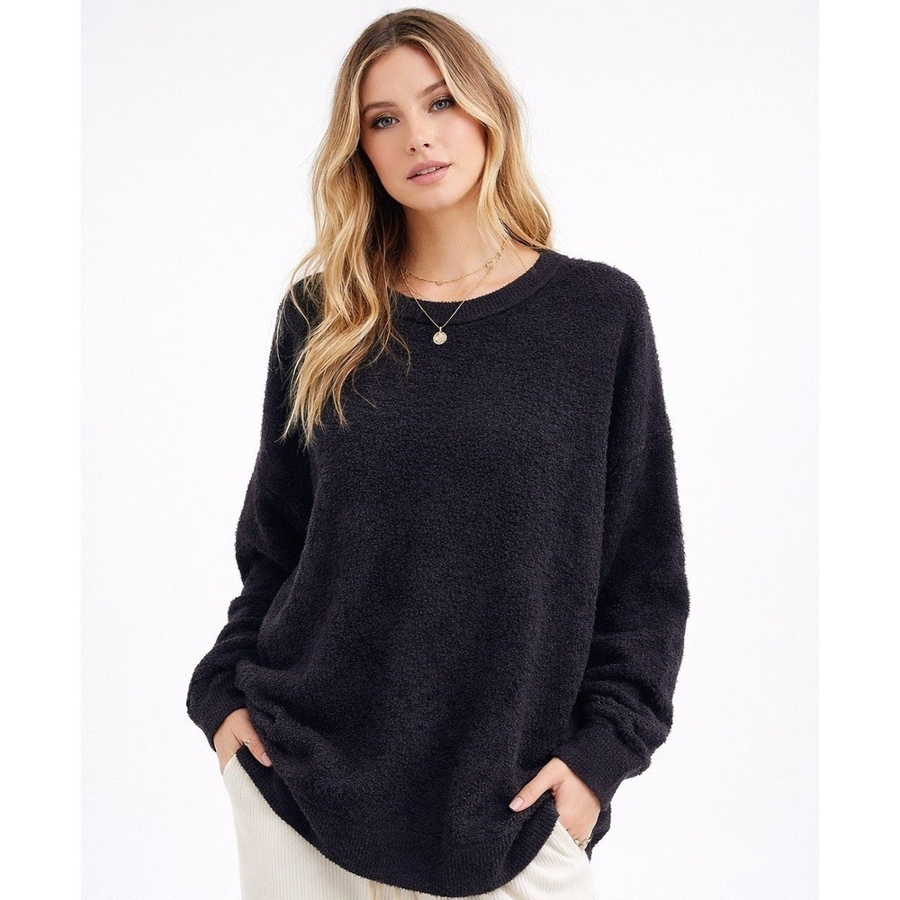 Barefoot Dreams CozyChic Lite Crew Neck‎ Sweater Carbon Black Petite M NWT